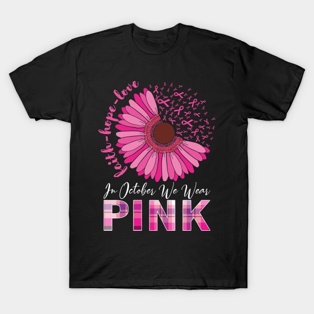 In October We Wear Pink Ribbon Breast Cancer Awareness T-Shirt by Charaf Eddine